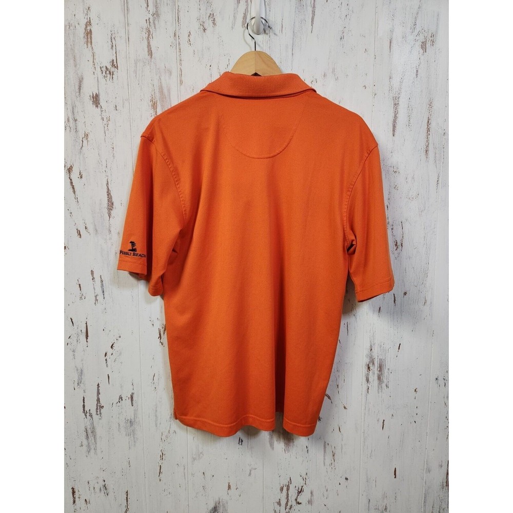 Pebble Beach Performance Polo Shirt Mens Golf Orange Stripped Size Medium - Picture 4 of 12